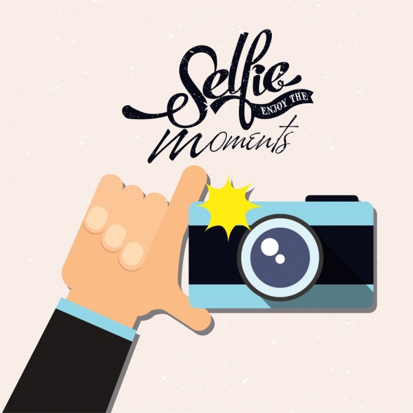 selfie banner hand camera ikon kaligrafi dekorasi