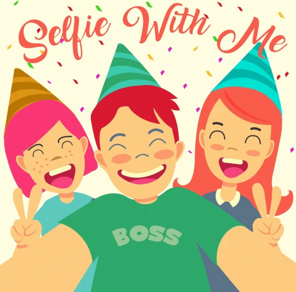 selfie banner radosny młodzieży ikon kreskówka projektu