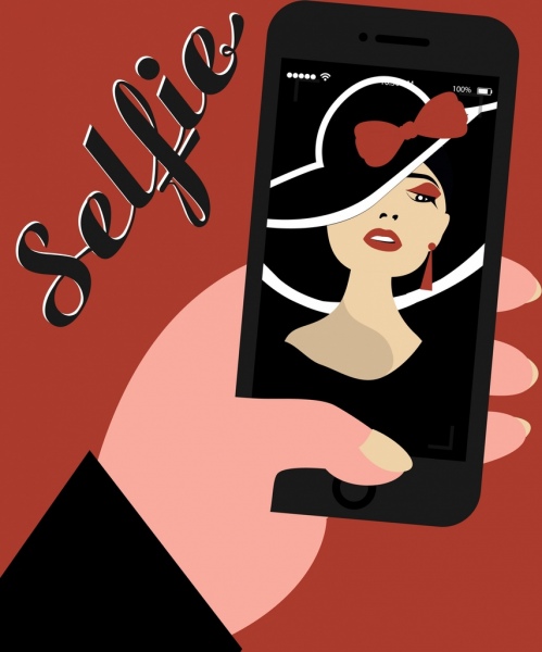 Selfie Banner Frau Bild Smartphone Bildschirmsymbole