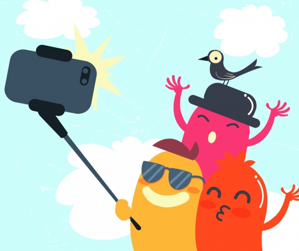 Disfrute el dibujo estilizado de personajes de dibujos animados Iconos selfie