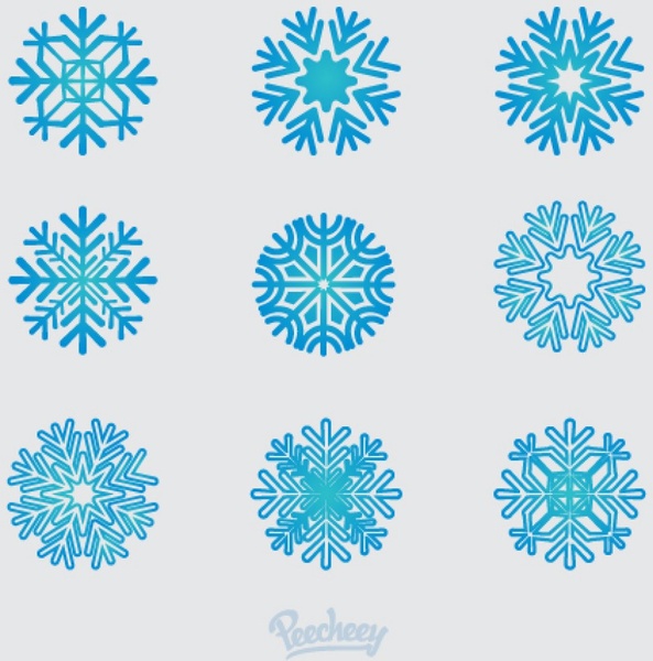 conjunto de flocos de neve azuis