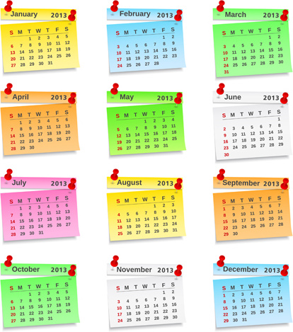 Set Of Calendar Grid13 Design Vector
