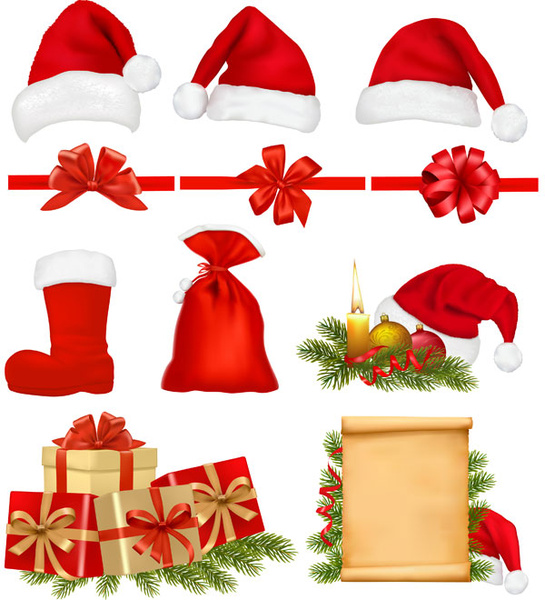 Set Of Christmas Object Greeting Card Design Elements Vector