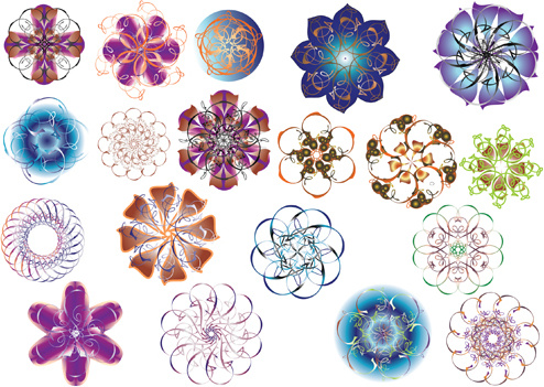 set di colore ornamenti fiori arte grafica vettoriale