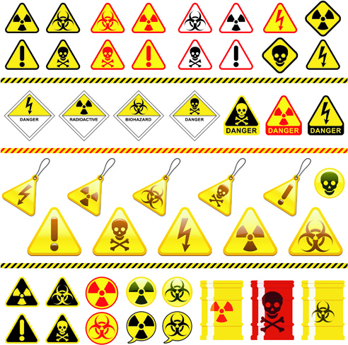 set bahaya radiasi simbol dan ikon vektor