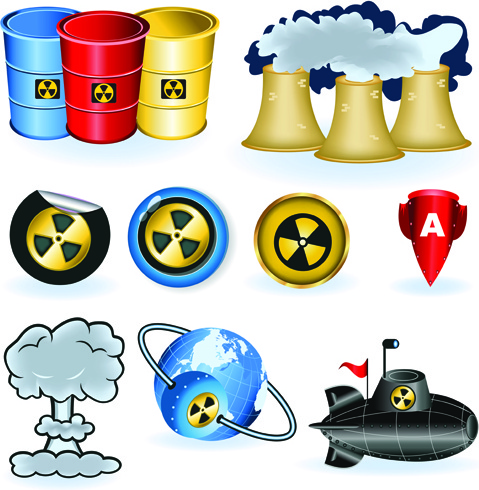 危険放射線のシンボルとアイコンのベクトルのセット