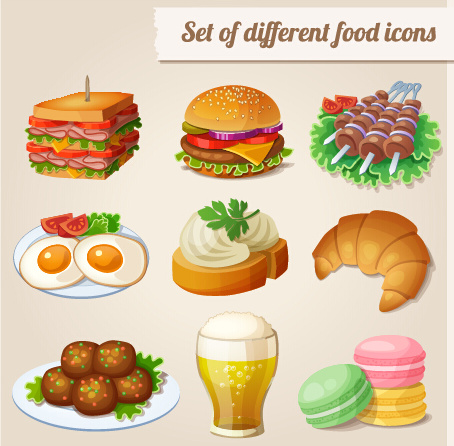 serangkaian makanan yang berbeda ikon vektor
