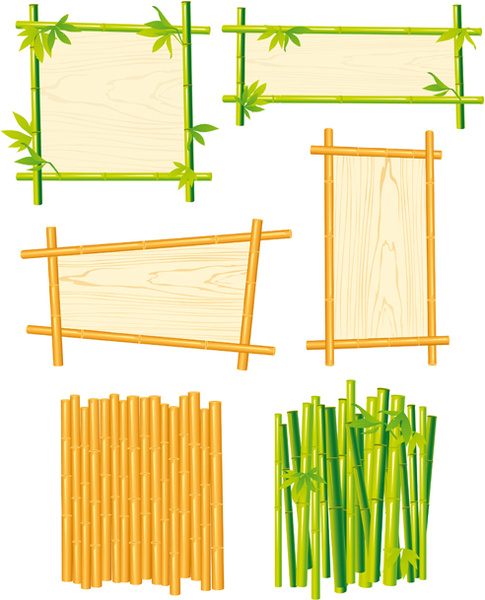 set berbeda bambu bingkai desain vektor