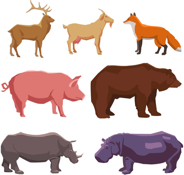 Conjunto de animales de granja vector bocetos sobre un fondo blanco