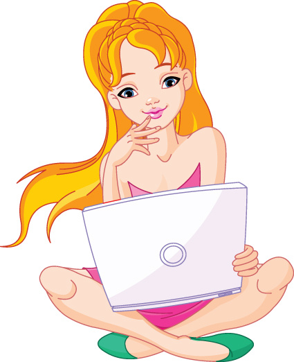 コンピューター設計の要素のベクトルを持つ少女のセット