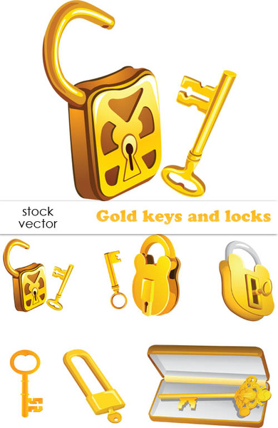 ゴールド カラー keys8 ロック ベクトルのセット