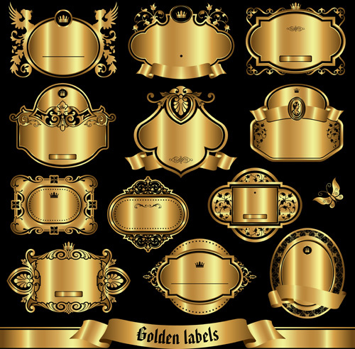 conjunto de gráficos de vetor de rótulos dourado