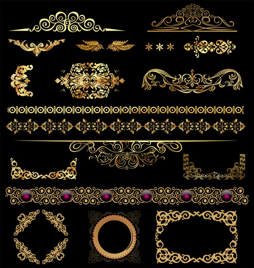 مجموعة من زخرفة ذهبية حدود تصميم المتجهات