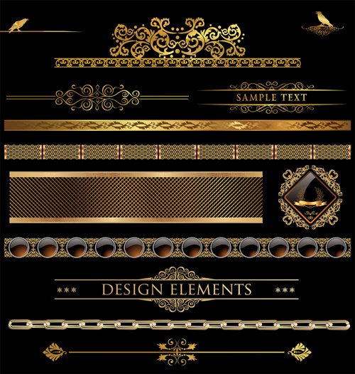 serangkaian hiasan emas perbatasan desain vektor
