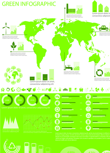 Set vektor grafik dan infographic hijau ekologi