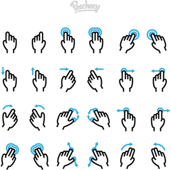 Набор жестов рук для сенсорных мобильных устройств