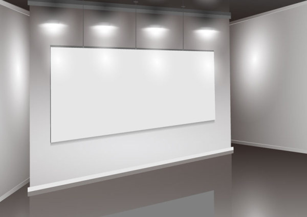 set interior showroom dan lampu dinding vektor latar belakang