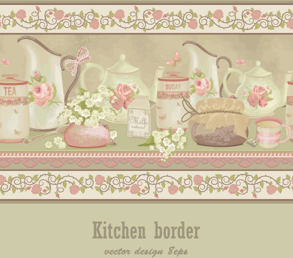キッチンの境界線ベクトルデザイン要素のセット