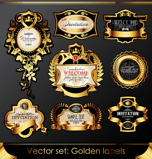 conjunto de vector de diseño de etiqueta dorada de lujo