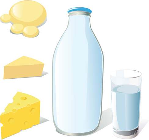 牛乳とチーズのデザインベクターグラフィックスのセット