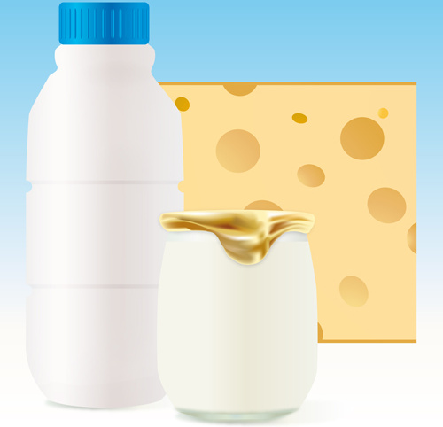 conjunto de leite e design de queijo gráficos vetoriais 3