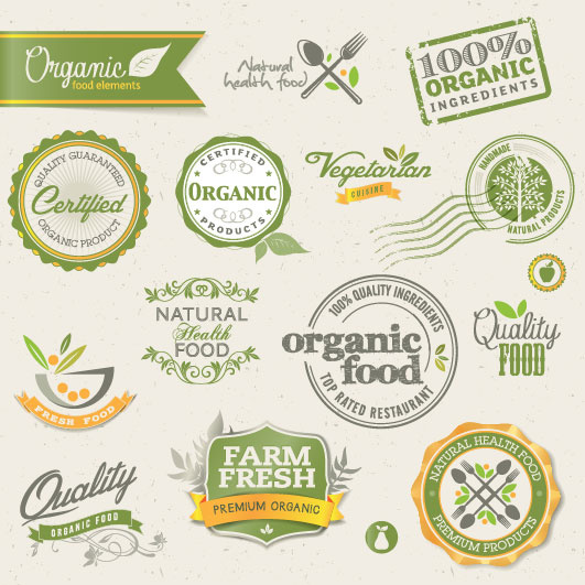 set vektor label makanan organik