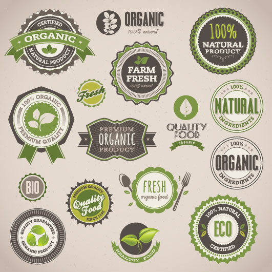 conjunto de vetores de rótulos de alimentos orgânicos