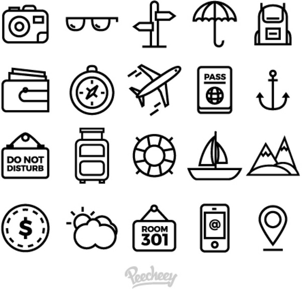 conjunto de ícones de viagens simples