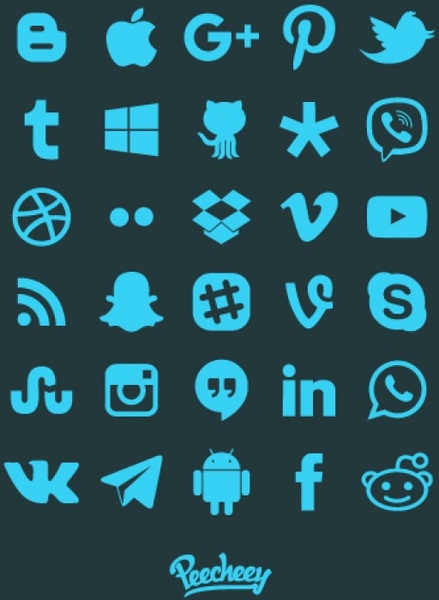 conjunto de ícones de mídias sociais em azul