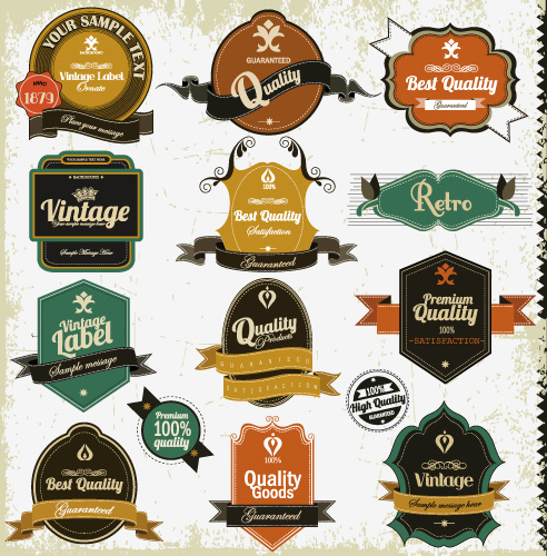 vintage badges8 etiketler vektör kümesi
