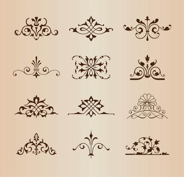 conjunto de elementos vintage ornamento floral ilustração em vetor