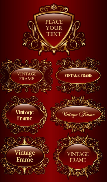 conjunto de vectores de diseño vintage marco oro