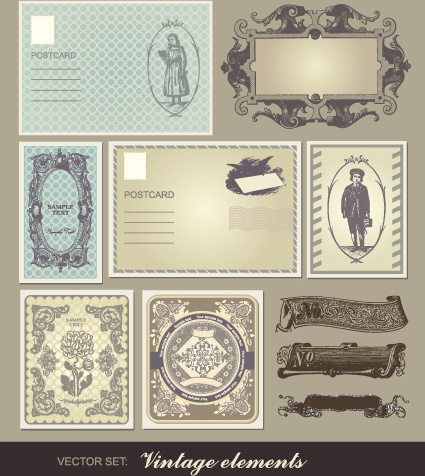 conjunto de vector de elementos vintage tarjetas postales