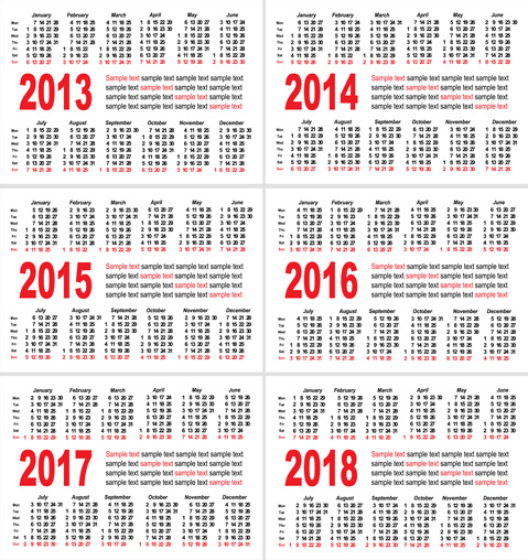 Impostare immagine of1318 calendari modello vettoriale