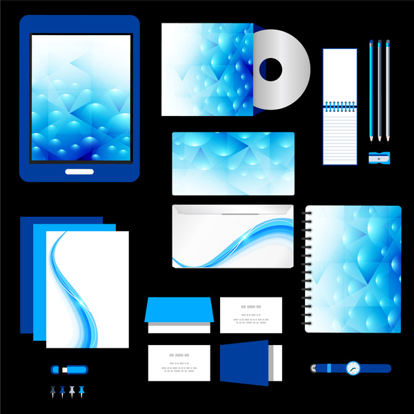 serie di corporate identity, con sfondo blu bokeh