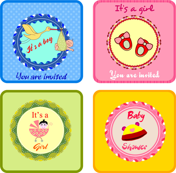 Sätze von niedlichen Baby-Dusche Einladungskarten