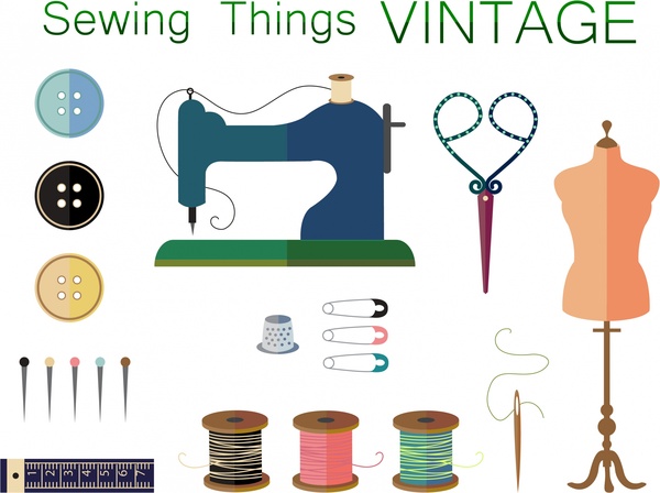 diseño de colección de cosas de coser con estilo vintage