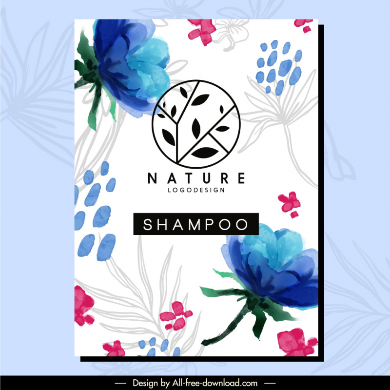 Shampoo Label Template Flat Retro Handdrawn Flowers Petals Decor Shampoo Label Template Flat Retro Handdrawn Flowers Petals Decor