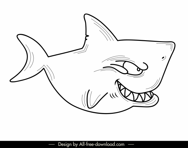 鯊魚圖示搞笑卡通素描平手繪設計