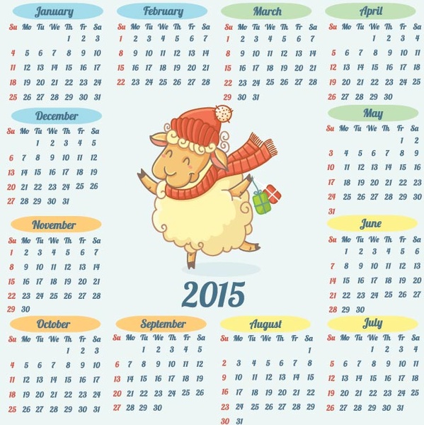 Sheep In Christmas Dress In Center Of15 Vector Calendar