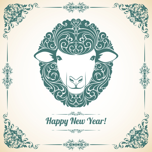 羊の新しい year15 レトロなベクトルの背景