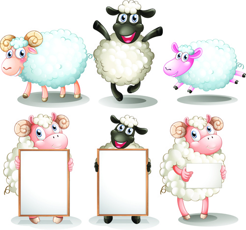 Sheeps Cute Cartoon Vectors Set