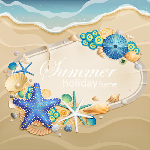 Conchas y starfishe vacaciones elementos Vector Frame