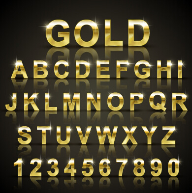 bersinar vektor emas huruf dan angka