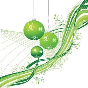Shinny Green Christmas Balls On Pattern Background Free Vector