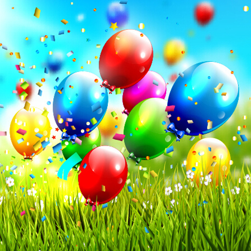 balão brilhante com aniversário de confetes coloridos, planos de fundo vector