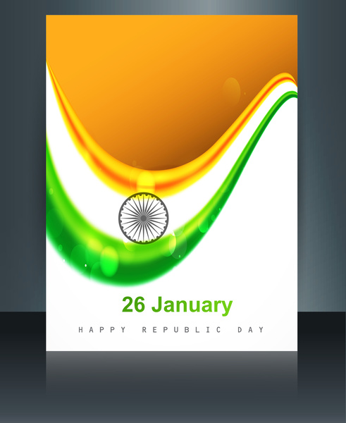 glänzende schöne indische Flagge winken Broschüre Vorlage Hintergrund Reflexion Vektor