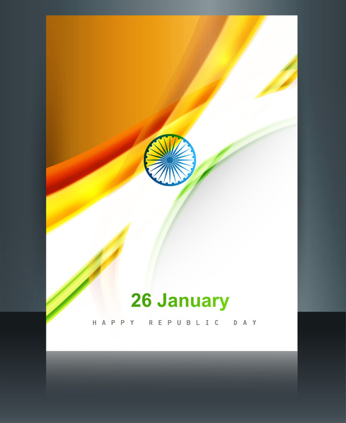 閃亮美麗的印度國旗波小册子範本背景反射向量