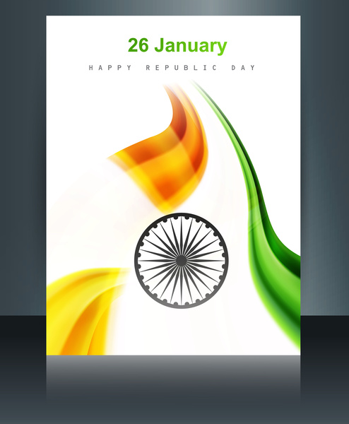 bendera India mengkilap indah gelombang brosur template latar belakang refleksi vektor