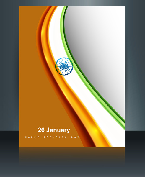 glänzende schöne indische Flagge winken Broschüre Vorlage Hintergrund Reflexion Vektor